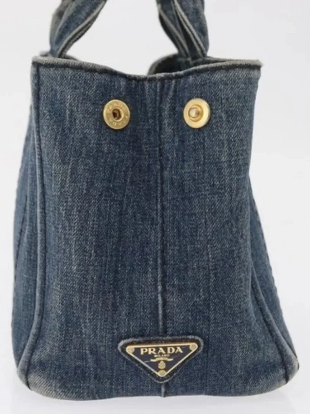 PRADA Canapa PM Hand Bag Denim Blue Gold Auth - Picture 4 of 16